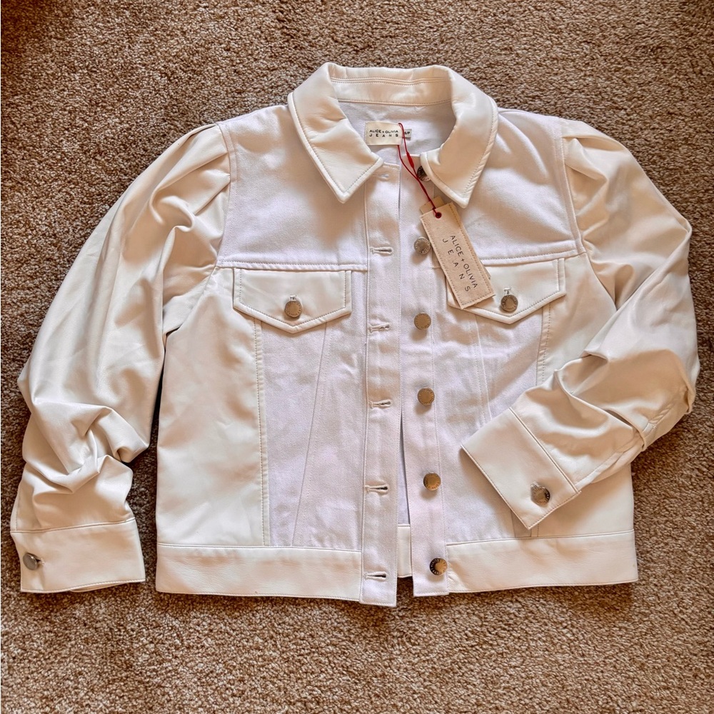 Alice + Olivia | White Jean & Leather Jacket